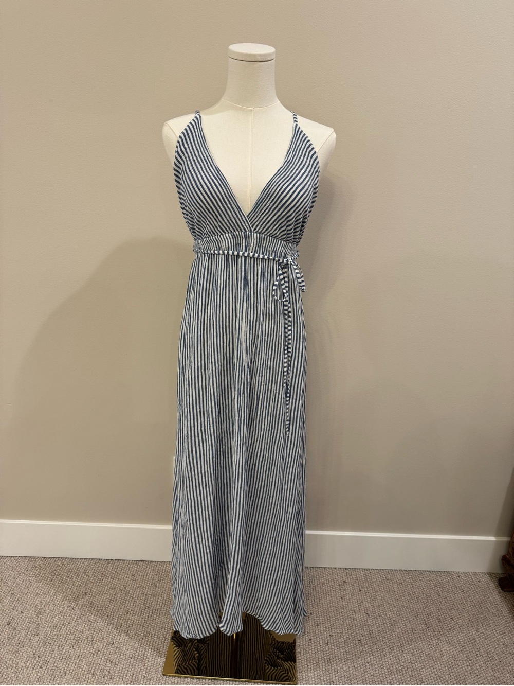 Elan Blue and White Striped Maxi Dress